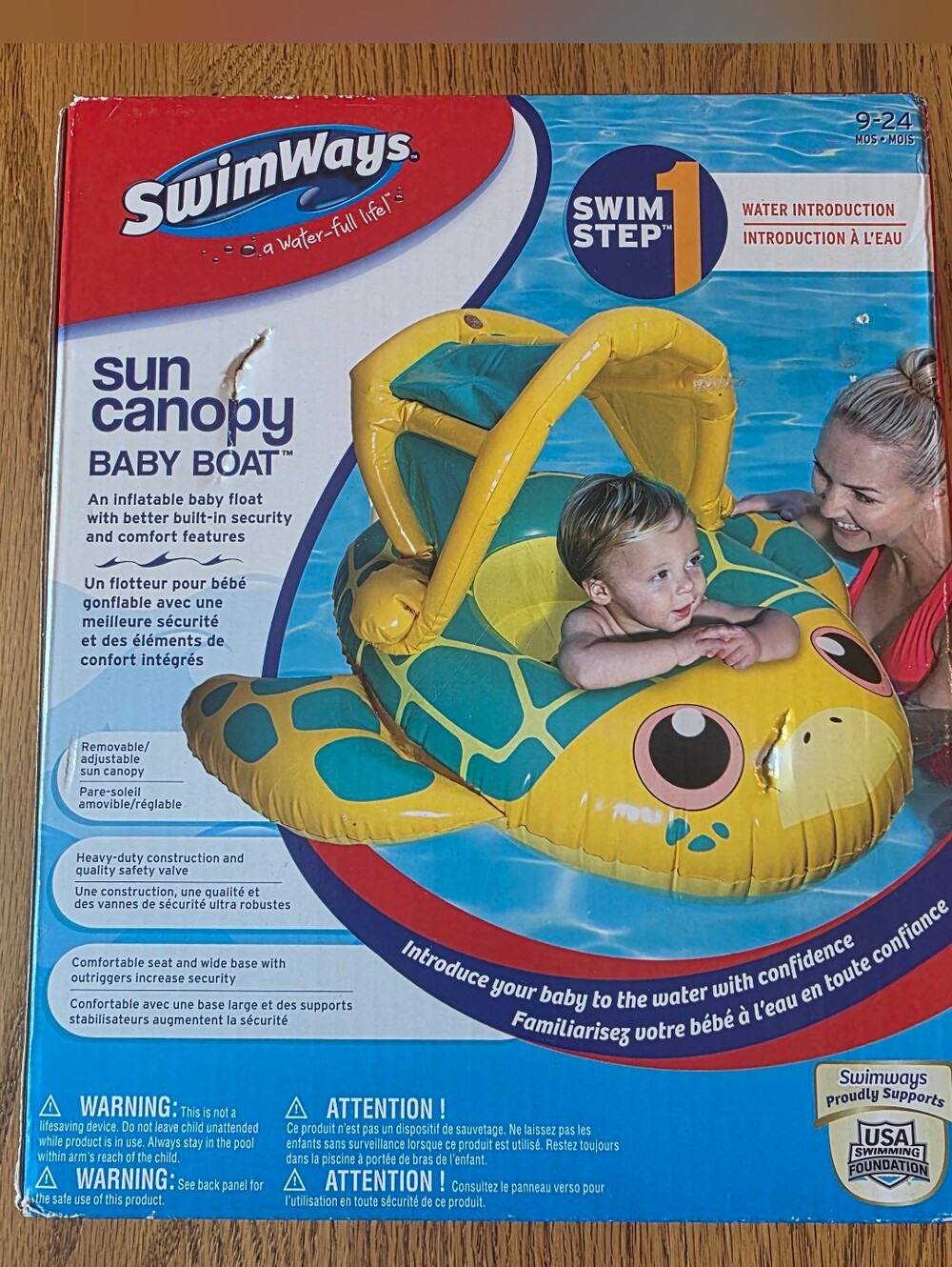 SwimWays Sun Canopy Baby Boat - Yellow/Green Turtle NEW 9-24 Months